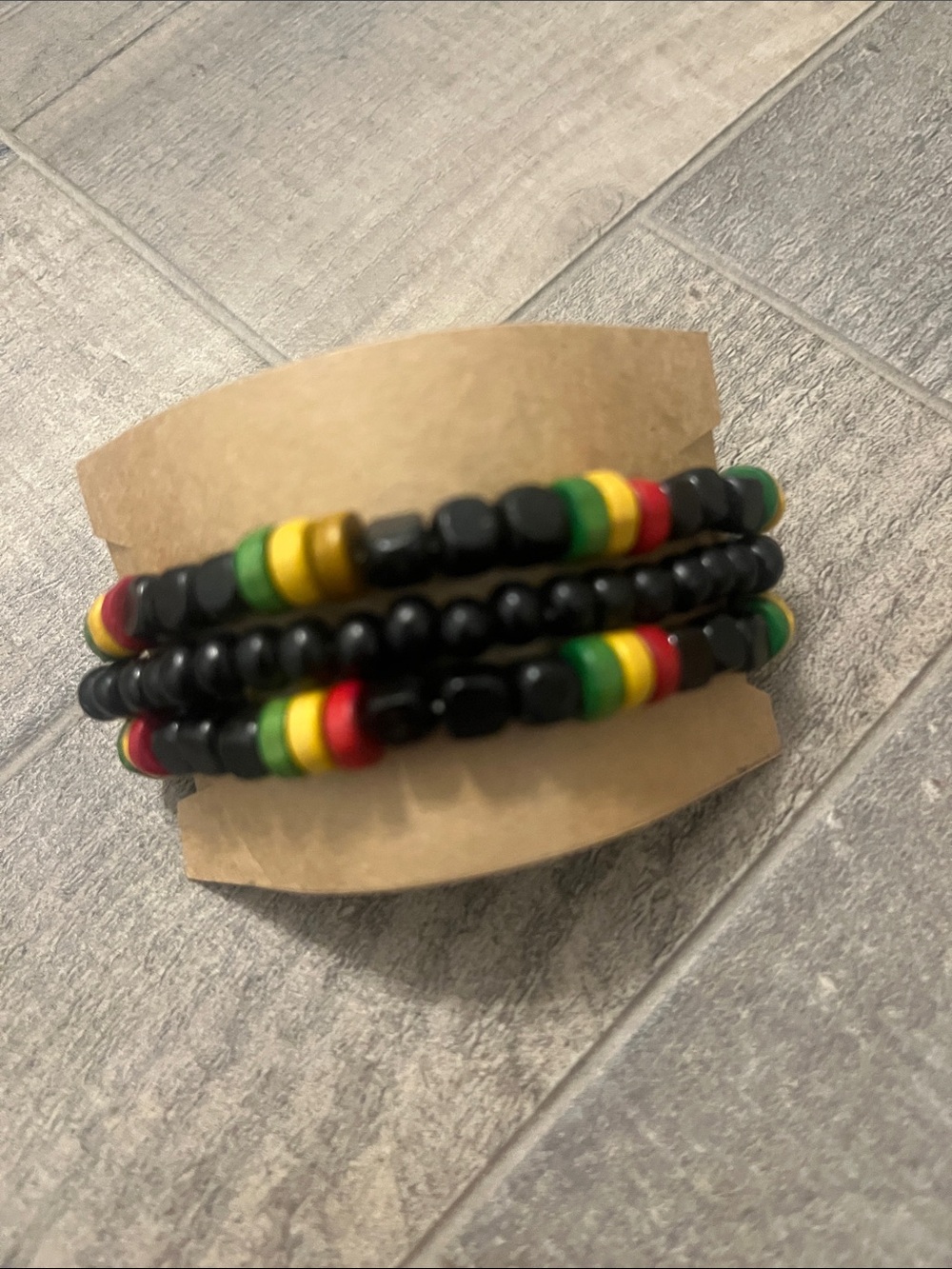 Beaded Stretch Bracelet Set with Black and Rasta Accent Beads